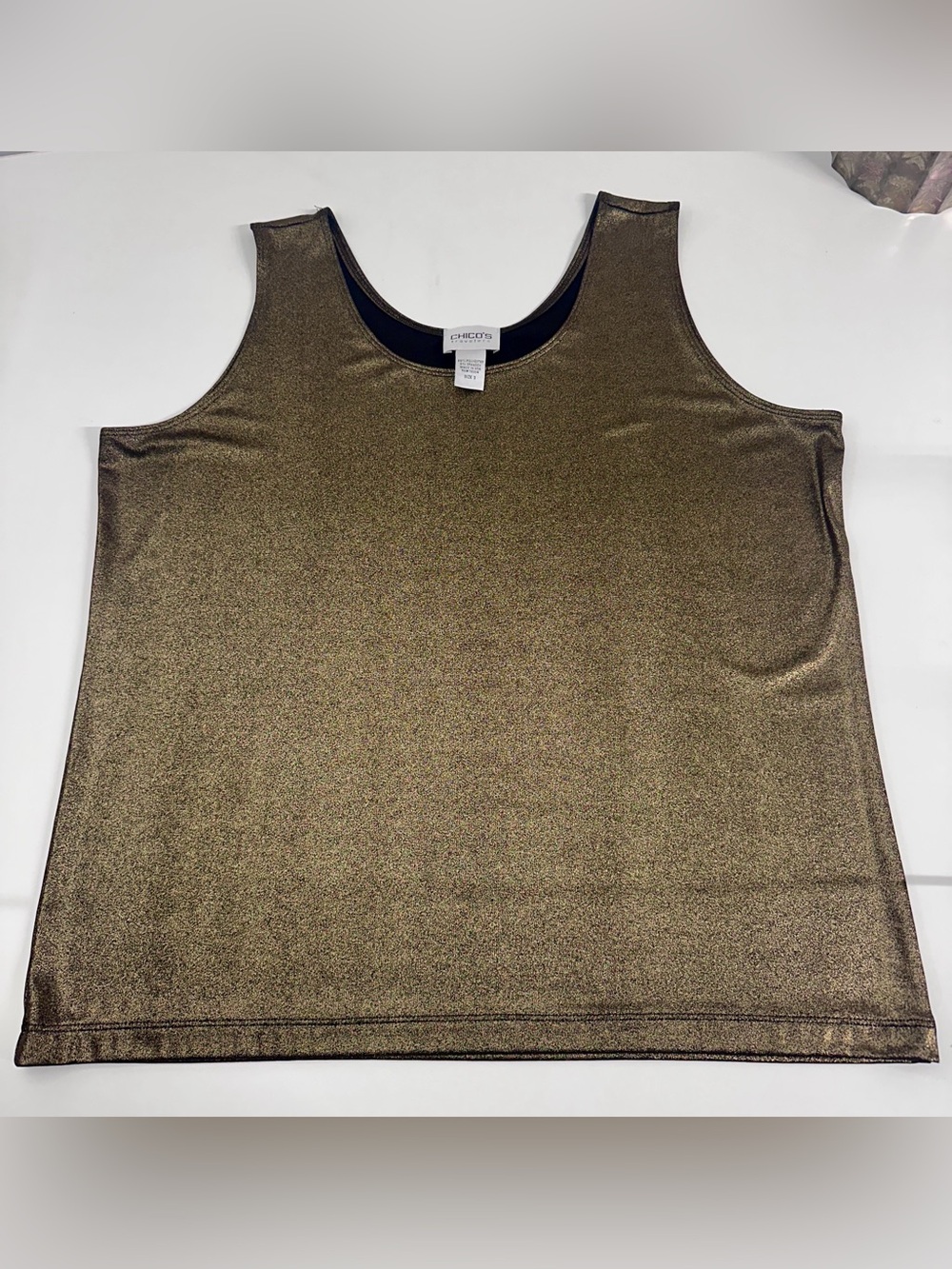 Chico’s Travelers Size 3 Metallic Gold Bronze Sleeveless Tank Top